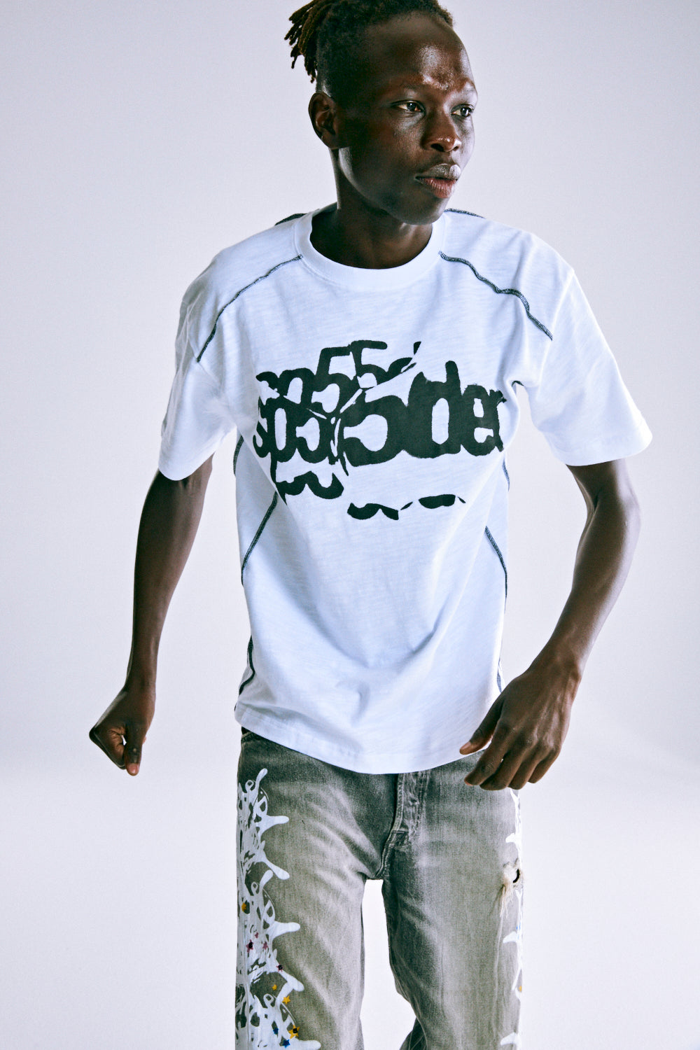 CONTRAST STITCH SLUB TEE
